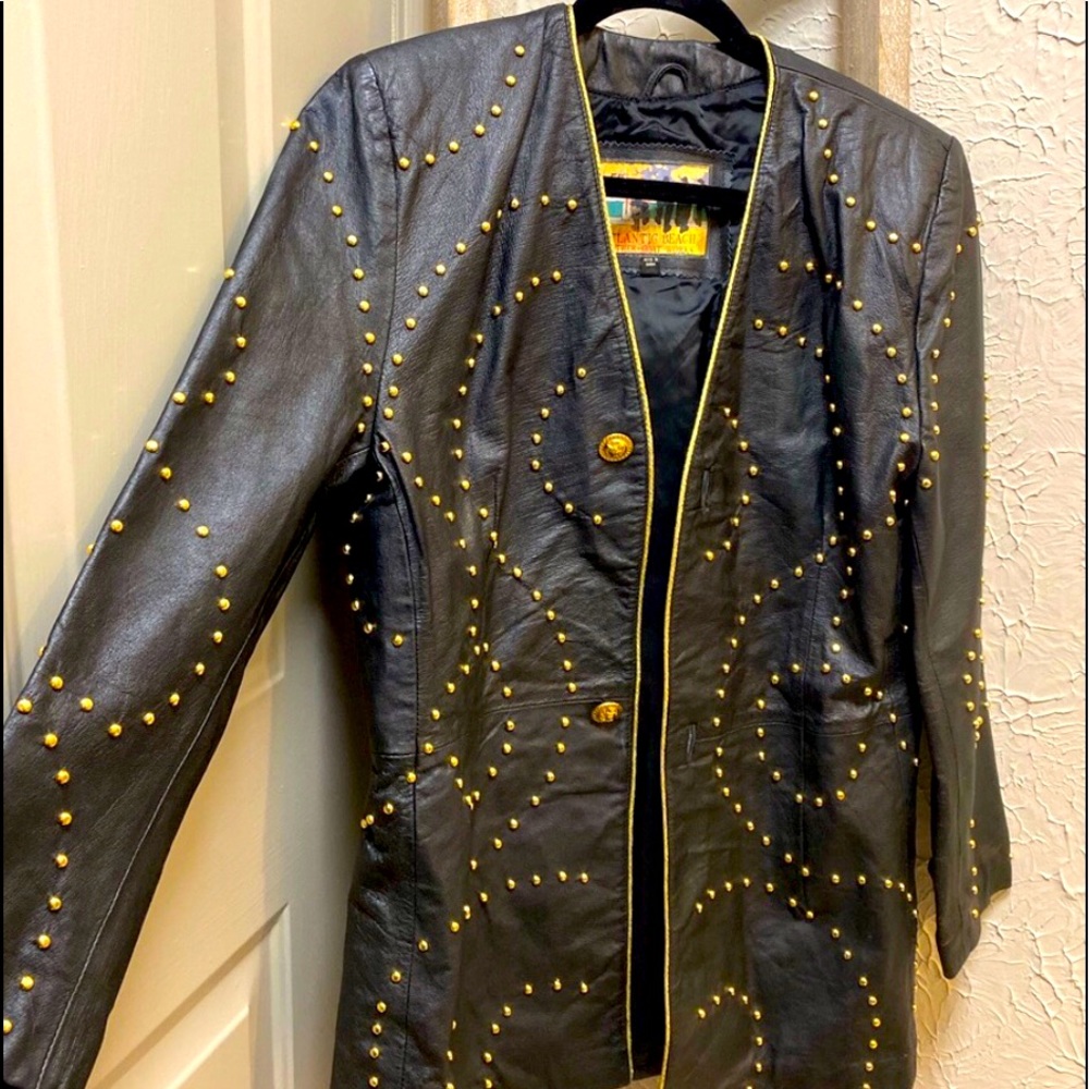 Vintage leather blazer gold studs